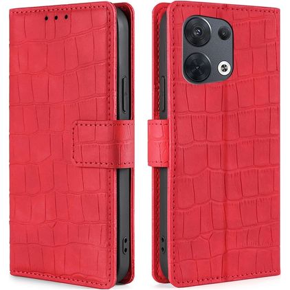 Mobigear Croco OPPO Reno 8 5G Hoesje Bookcase Portemonnee - Rood