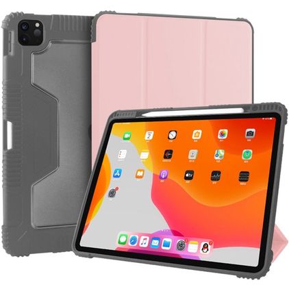 Mutural Tri-Fold Tough iPad Pro 12.9 Inch (2021) Hoes Bookcase + Stylus Houder - Zwart / Roségoud