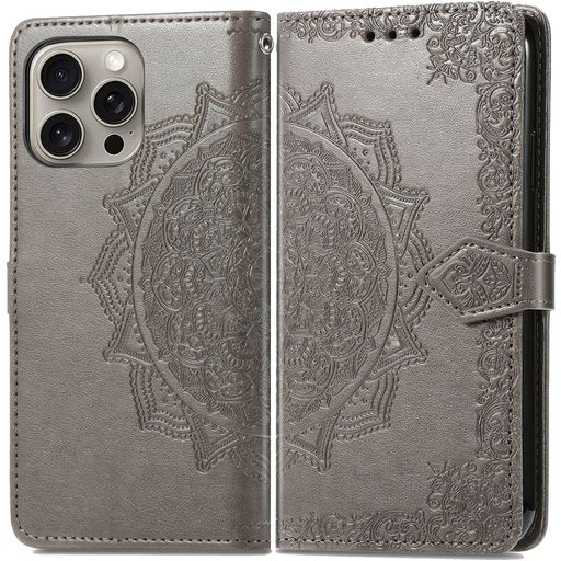 Mobigear Mandala iPhone 16 Hoesje Bookcase Portemonnee - Grijs