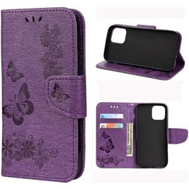 Mobigear Butterfly iPhone 12 Hoesje Bookcase Portemonnee - Paars
