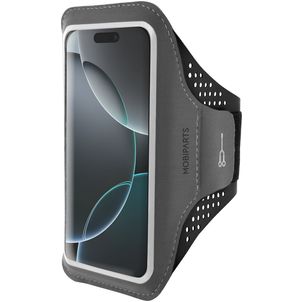 Mobiparts Comfort Fit Telefoonhouder Hardlopen iPhone 16 Pro Sport Hoesje Neopreen Sportarmband - Zwart