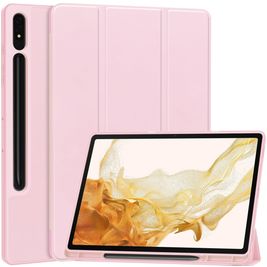 Mobigear Tri-Fold Gel Samsung Galaxy Tab S9 Plus Hoes TPU,Kunstleer Bookcase + Stylus Houder - Roze