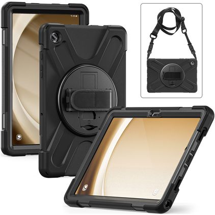 Xccess Survivor All-round Samsung Galaxy Tab A9 Plus (2023) Hoes Hard Kunststof,Siliconen Backcover + Schouderband + Standaard - Zwart