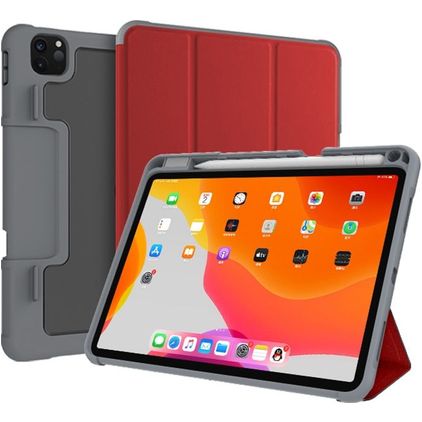 Mutural Tri-Fold Tough iPad Pro 11 Inch (2021) Hoes Bookcase + Stylus Houder - Zwart / Rood
