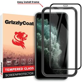 GrizzlyCoat Easy Fit iPhone 11 Pro Max Glazen Screenprotector - Case Friendly + Installatie Frame - Zwart