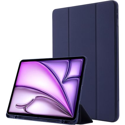 Mobigear Tri-Fold Gel iPad Air 13 Inch (2025) Hoes TPU,Kunstleer Bookcase + Stylus Houder - Donkerblauw