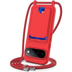 Mobigear Lanyard Card Google Pixel 11 Pro XL Siliconen Hoesje met koord en Pasjeshouder - Rood