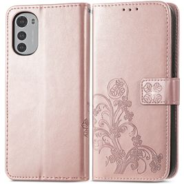 Mobigear Clover Motorola Moto E32 Hoesje Bookcase Portemonnee - Roségoud