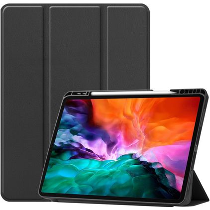 Mobigear Tri-Fold Gel iPad Pro 12.9 Inch (2022) Hoes TPU,Kunstleer Bookcase + Stylus Houder - Zwart