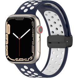 Mobigear Sport Plus Mag Siliconen Apple Watch Bandje Magneetsluiting - 42/41/40/38 mm - Wit / Marineblauw