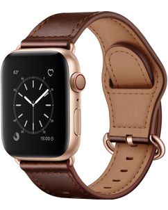 Mobigear Venezia Leren Apple Watch Bandje Gespsluiting - 42/41/40/38 mm - Bruin