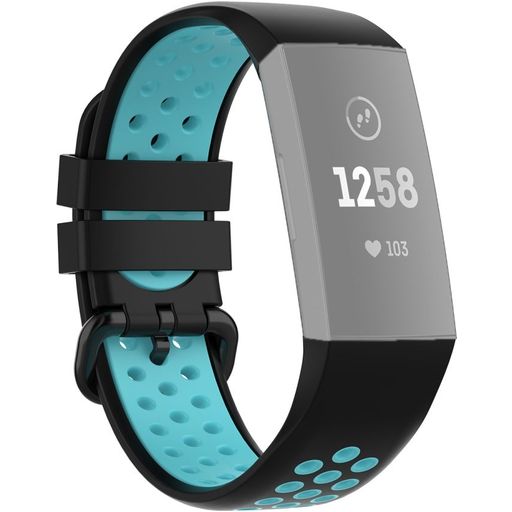 Mobigear Sport Plus Buckle Siliconen Fitbit Charge 3 Bandje Gespsluiting - Zwart / Turquoise