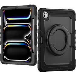 Mobilize Rotating Defender iPad Pro 13 Inch (2025) Hoes Hard Kunststof,Siliconen Backcover + Schouderband + Standaard - Zwart