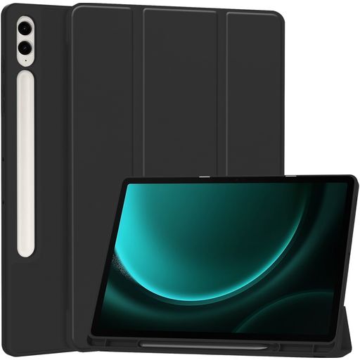 Mobigear Tri-Fold Gel Samsung Galaxy Tab S9 FE Plus Hoes Bookcase + Stylus Houder - Zwart