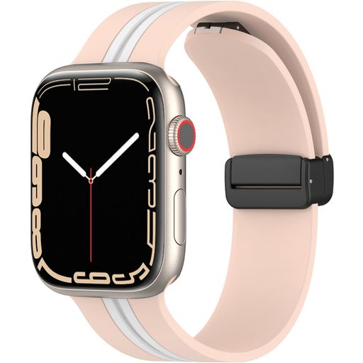 Mobigear Stripe Mag Siliconen Apple Watch Bandje Magneetsluiting - 42/41/40/38 mm - Wit / Roze