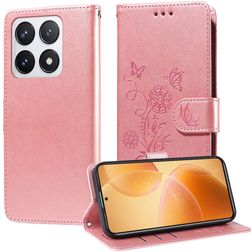 Mobigear Flowers Xiaomi 14T Pro Hoesje Bookcase Portemonnee - Roségoud