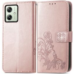 Mobigear Clover Motorola Moto G54 Hoesje Bookcase Portemonnee - Roségoud