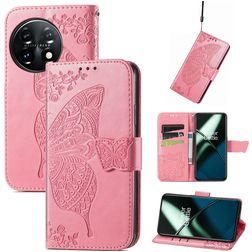 Mobigear Butterfly OnePlus 11 Hoesje Bookcase Portemonnee - Roze