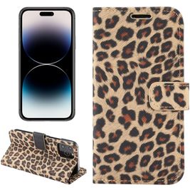 Mobigear Leopard iPhone 14 Pro Hoesje Bookcase Portemonnee - Geel