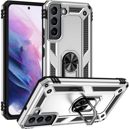 Mobigear Armor Ring Samsung Galaxy S22 Hoesje Hardcase Backcover Shockproof met Ringhouder - Zilver