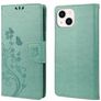 Mobigear Flowers iPhone 14 Plus Hoesje Bookcase Portemonnee - Groen