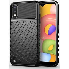 Mobigear Groove Samsung Galaxy A01 Hoesje Flexibel TPU Backcover - Zwart