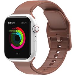 Mobigear Dashed Siliconen Apple Watch Bandje Gespsluiting - 49/46/45/44 mm - Bruin