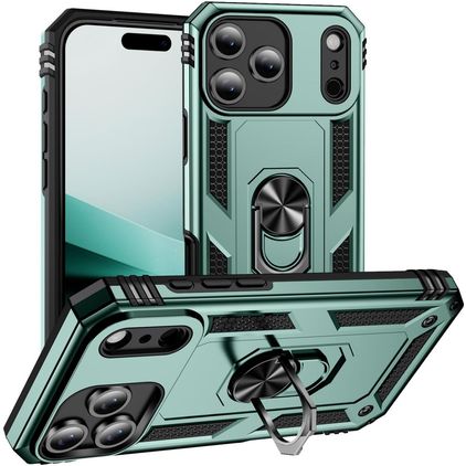 Mobigear Armor Ring iPhone 18 Pro Hoesje Hardcase Backcover Shockproof met Ringhouder - Groen