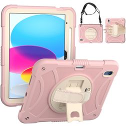 Mobigear SureGrip iPad 10 (2022) Hoes Hard Kunststof,Siliconen Backcover + Stylus Houder + Schouderband + Standaard - Roze