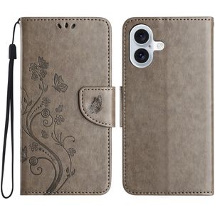 Mobigear Flowers iPhone 16 Plus Hoesje Bookcase Portemonnee - Grijs