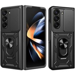 Mobigear Armor Ring Cam Slide Samsung Galaxy Z Fold 7 Hoesje Hardcase Backcover Shockproof met Ringhouder en Camera Slider - Zwart