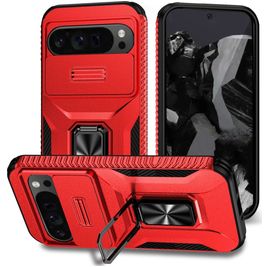 Mobigear Armor Ring Cam Slide Google Pixel 9 Pro XL Hoesje Hardcase Backcover Shockproof met Ringhouder en Camera Slider - Rood