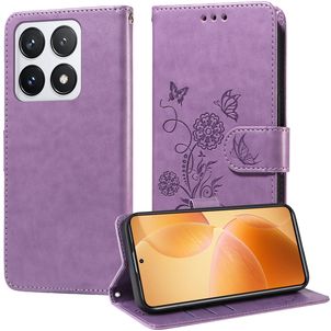 Mobigear Flowers Xiaomi 14T Pro Hoesje Bookcase Portemonnee - Paars