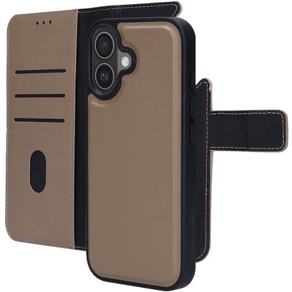 Mobiparts iPhone 17 Hoesje Echt Leer Uitneembare 2in1 Bookcase Portemonnee - Taupe