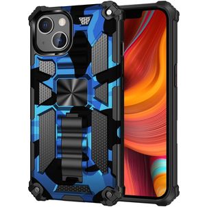 Mobigear Armor Stand iPhone 13 Hoesje Hardcase Backcover Shockproof met Standaard - Blauw