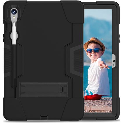 Xccess Survivor Essential Samsung Galaxy Tab S9 Hoes Hard Kunststof,Siliconen Backcover + Stylus Houder + Standaard - Zwart