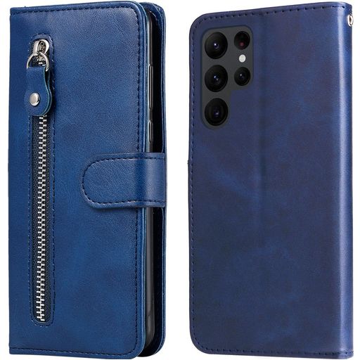 Mobigear Zipper Samsung Galaxy S23 Ultra Hoesje Bookcase Portemonnee - Blauw