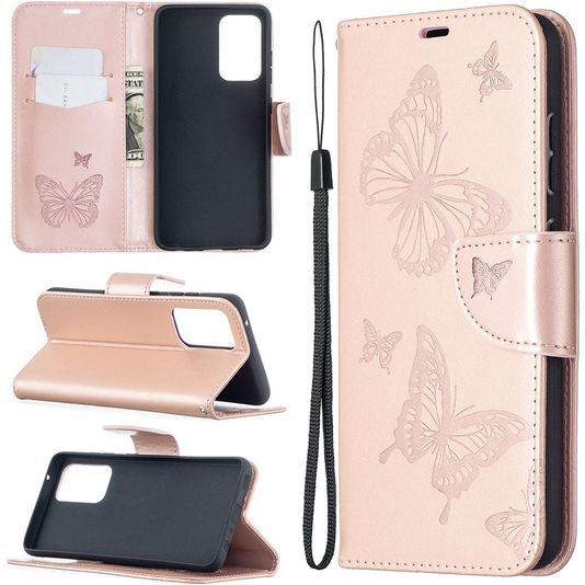 Mobigear Pressed Butterfly Bookcase Case Rose Gold Samsung Galaxy A52