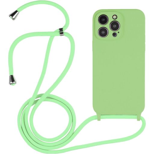 Mobigear Lanyard iPhone 14 Pro Max Siliconen Hoesje met koord - Groen