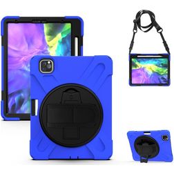Mobigear SureGrip XGuard iPad Air 5 (2022) Hoes Hard Kunststof,Siliconen Backcover + Stylus Houder + Schouderband + Standaard - Blauw