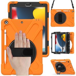 Mobigear SureGrip XGuard iPad 9 (2021) Hoes Hard Kunststof,Siliconen Backcover + Stylus Houder + Schouderband + Standaard - Oranje