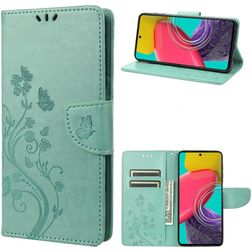 Mobigear Flowers Samsung Galaxy M53 Hoesje Bookcase Portemonnee - Groen