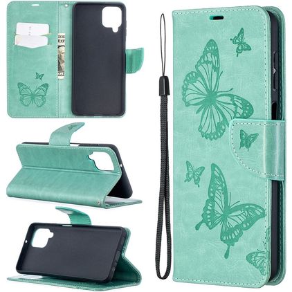 Mobigear Butterfly Samsung Galaxy A12 Hoesje Bookcase Portemonnee - Turquoise
