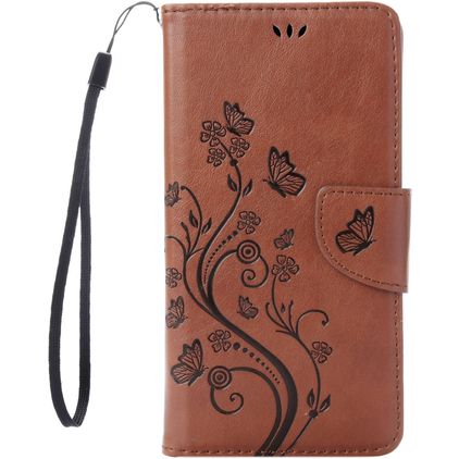 Mobigear Flowers iPhone 7 Hoesje Bookcase Portemonnee - Bruin
