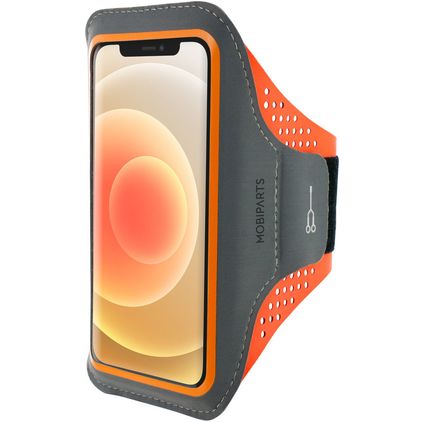 Mobiparts Comfort Fit Telefoonhouder Hardlopen iPhone 12 Mini Sport Hoesje Neopreen Sportarmband - Neon Orange