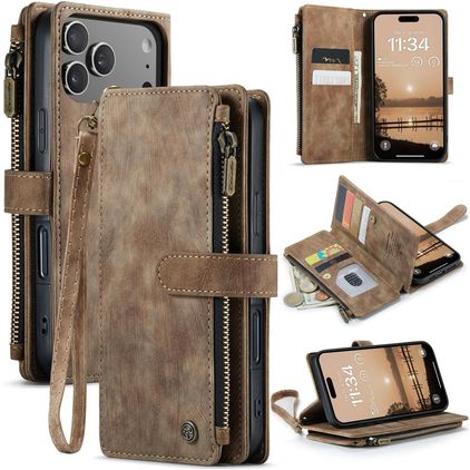 CaseMe C30 iPhone 17 Pro Hoesje Bookcase Portemonnee - Bruin
