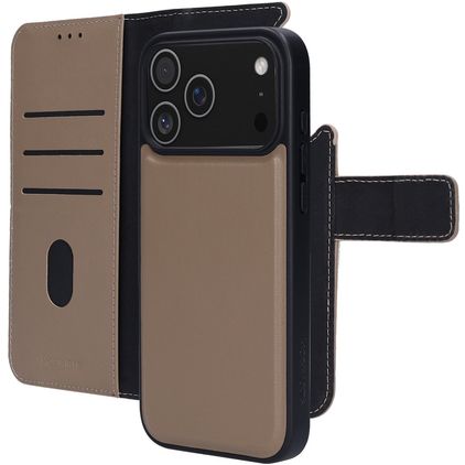 Mobiparts iPhone 17 Pro Max Hoesje Echt Leer Uitneembare 2in1 Bookcase Portemonnee - Taupe