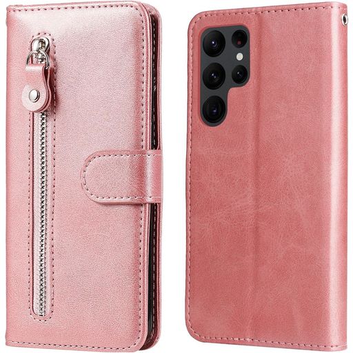 Mobigear Zipper Samsung Galaxy S23 Ultra Hoesje Bookcase Portemonnee - Roségoud