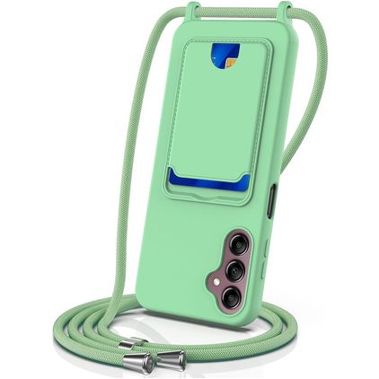 Mobigear Lanyard Card Samsung Galaxy S24 FE Siliconen Hoesje met koord en Pasjeshouder - Groen