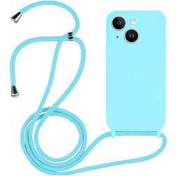 Mobigear Lanyard iPhone 14 Siliconen Hoesje met koord - Blauw